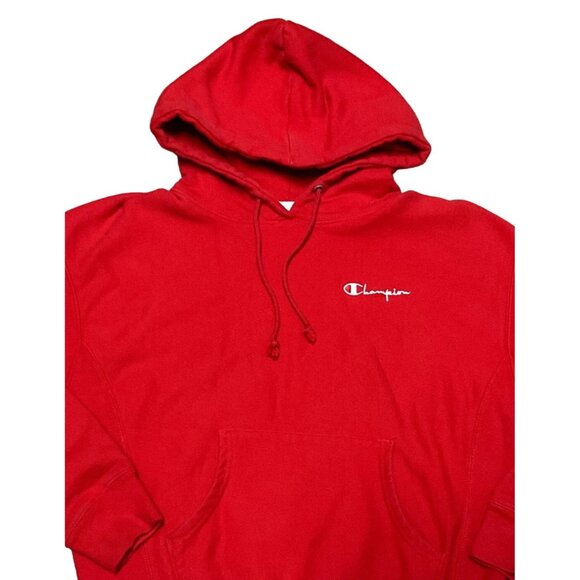 RED CHAMPION REVERSE WEAVE HOODIE SWEATSHIRT SZ M RED FLEECE VERY CLEAN WOMENS - Picture 2 of 4